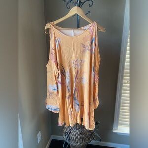 Free People Clear Skies Cold Shoulder Tunic Top Dress Floral orange SZ M